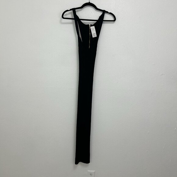 New Bebe Lindsey Halter Black Ribbed Bodycon Maxi Dress Size L Sleeveless - Picture 7 of 10